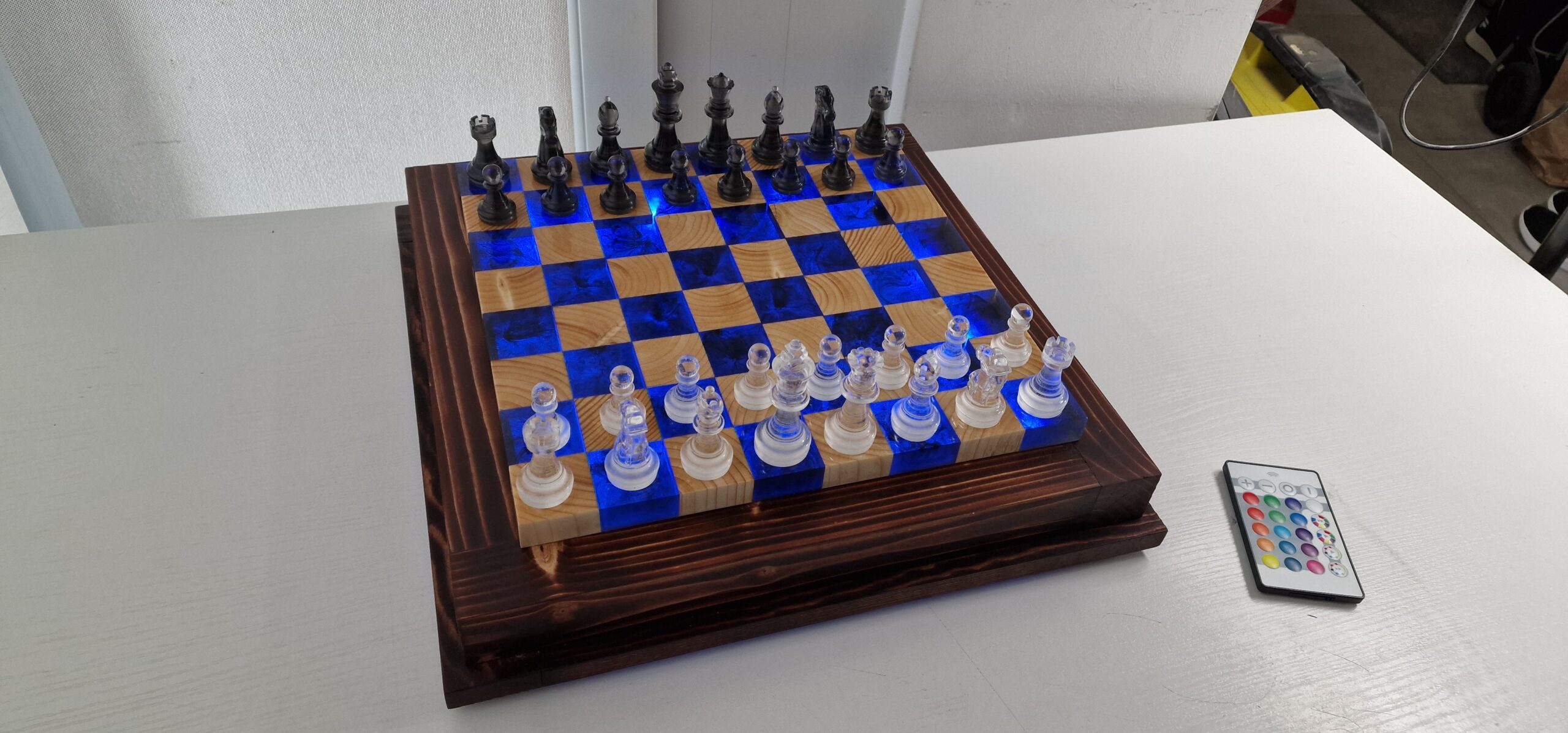 Floating Chess from Oak and Epoxy Resin with LED 