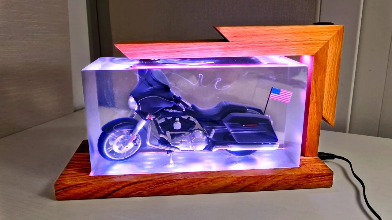 Wood and Epoxy with LED Harley Davidson - Image 5