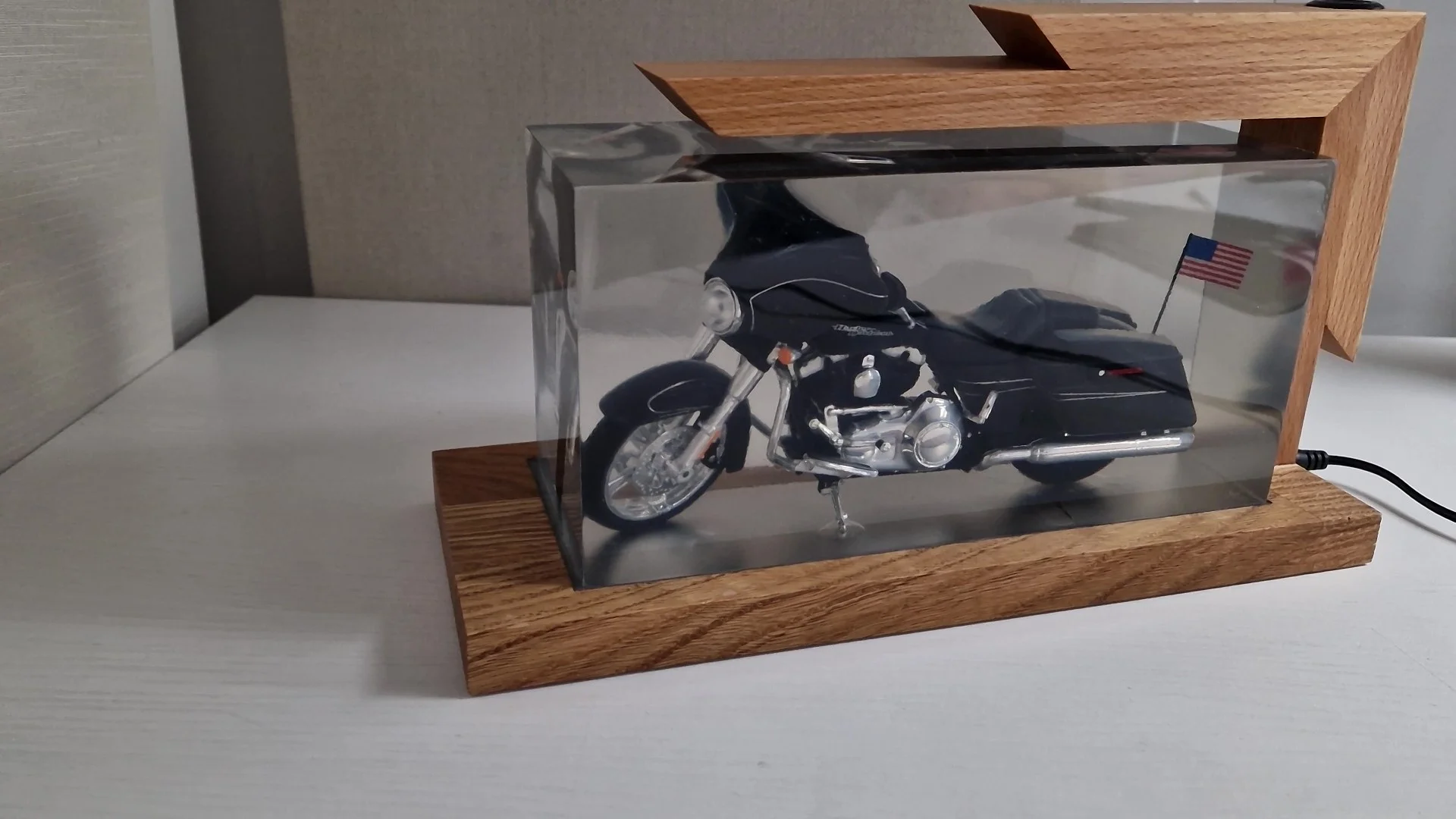 Wood and Epoxy with LED Harley Davidson - Image 3