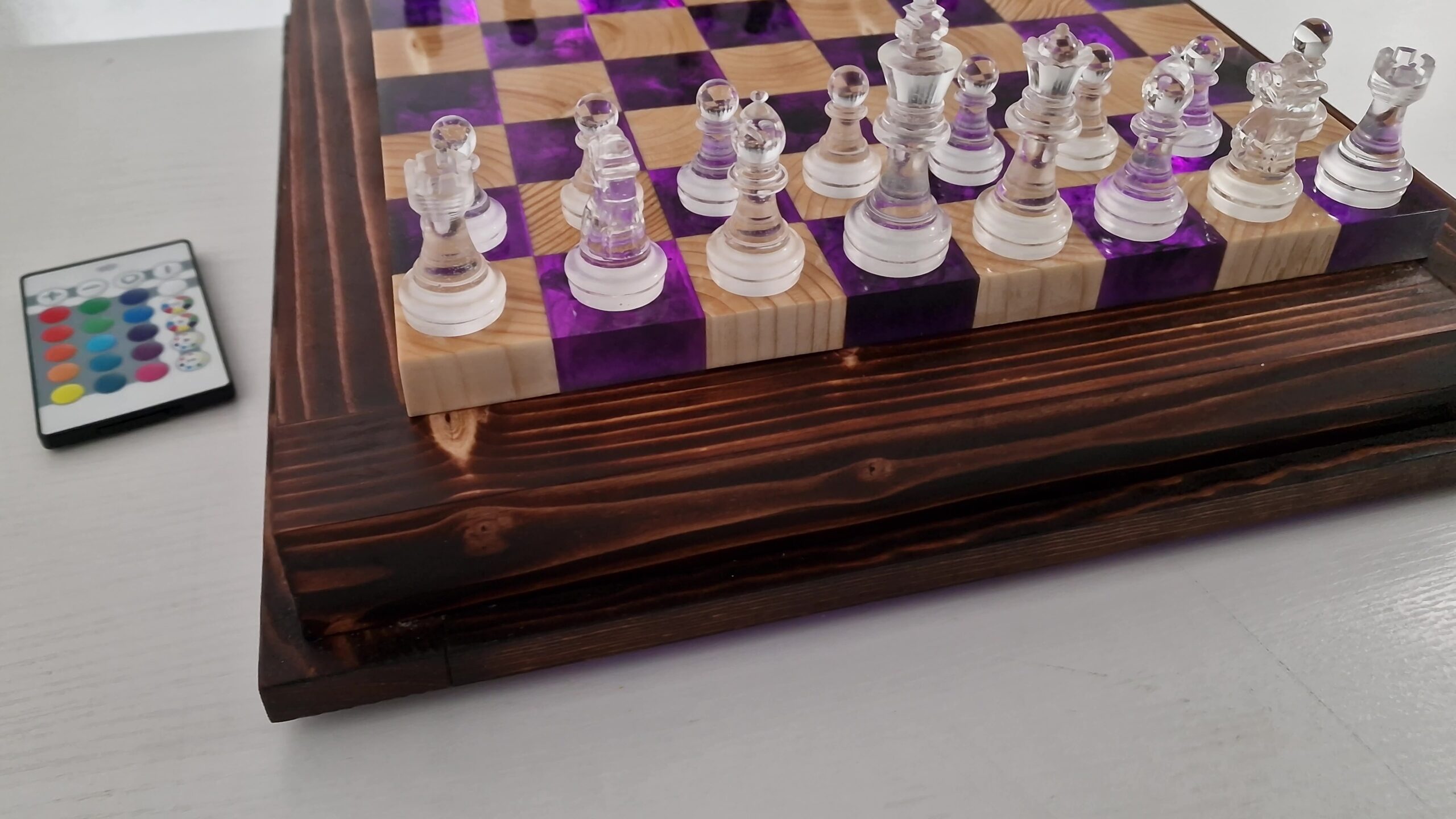 Floating Chess from Oak and Epoxy Resin with LED 