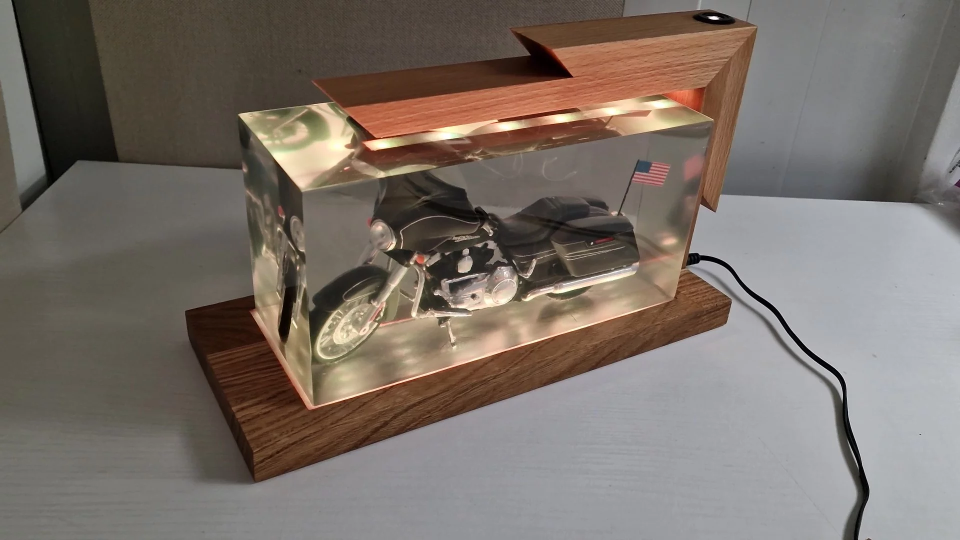 Wood and Epoxy with LED Harley Davidson - Image 2