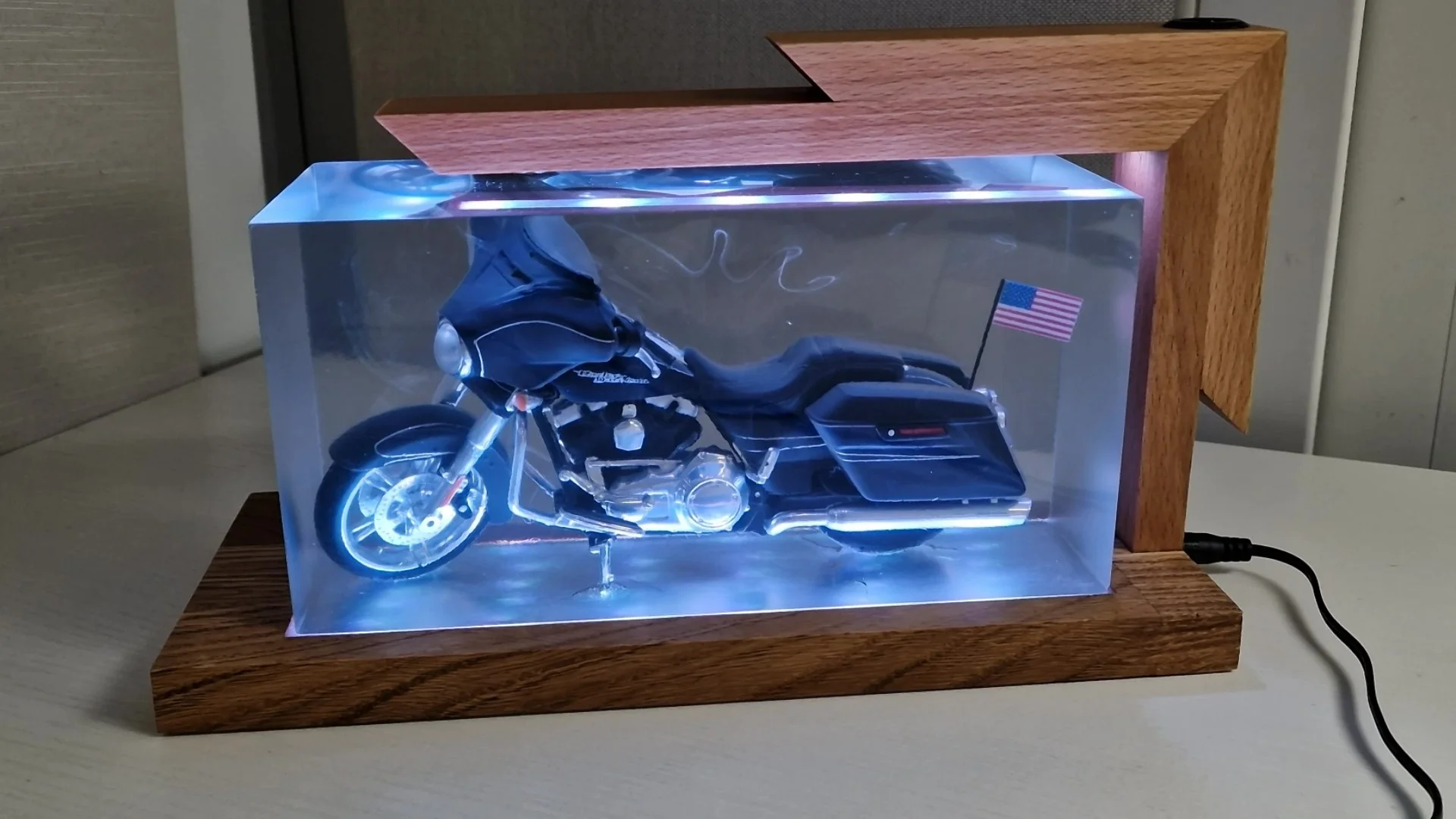 Wood and Epoxy with LED Harley Davidson - Image 8