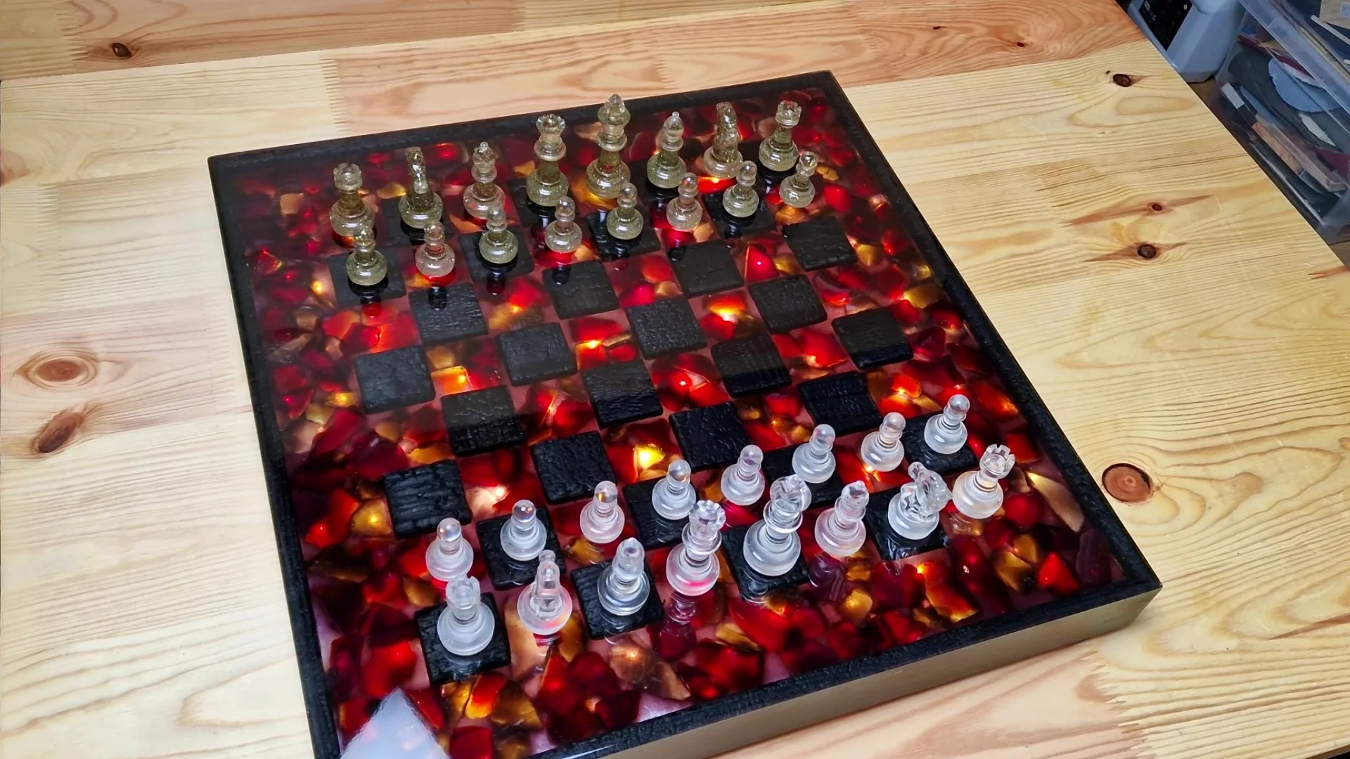 Lava Chess of Epoxy and Wood Floating Effect