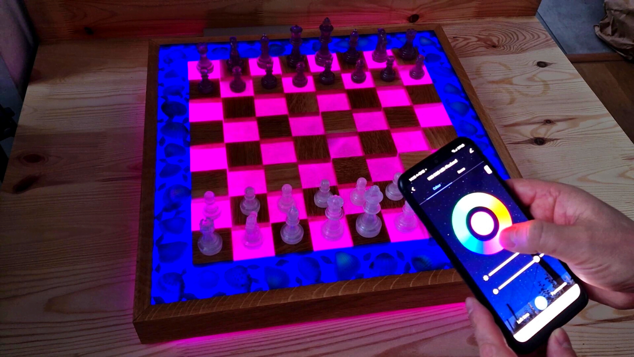 Floating Chess from Oak and Epoxy Resin with LED 