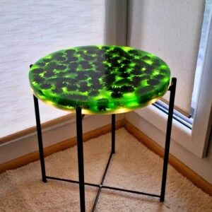 Table of Epoxy and Pine Cones and LED  Gold