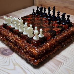 Chess made of Epoxy and Wood with Amber and LED