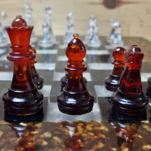 Floating Chess of Bog Oak and Epoxy with Amber