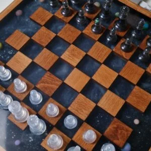 Space Chess made of Oak and Epoxy Resin