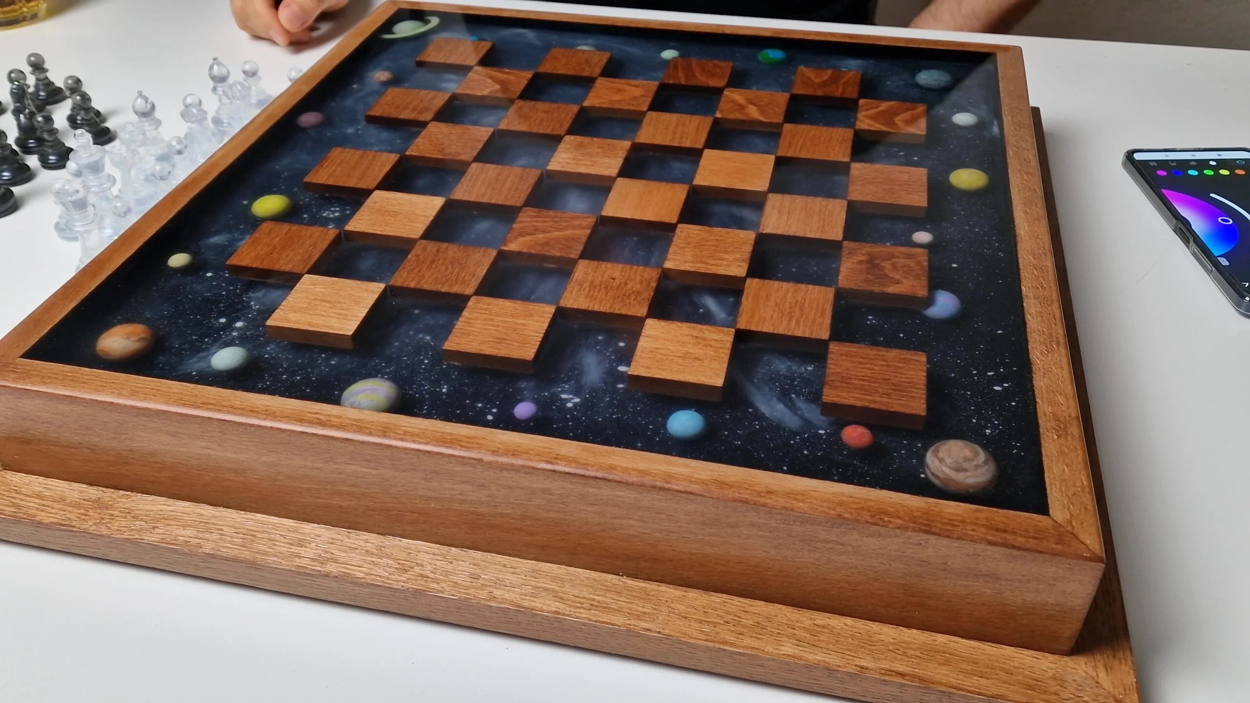 Space Chess made of Oak and Epoxy Resin - Image 3