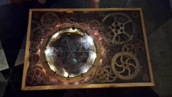 Epoxy Table with Gears and Clock Portal to the Past - Image 12