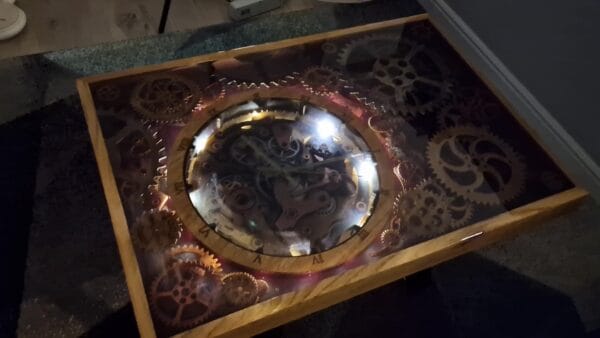Epoxy Table with Gears and Clock Portal to the Past - Image 13