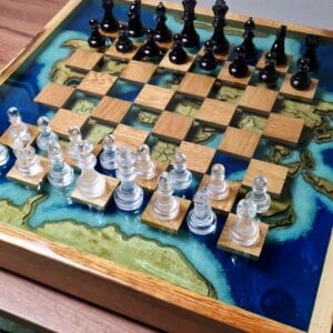 Chess set World Map made of Oak and Epoxy Resin